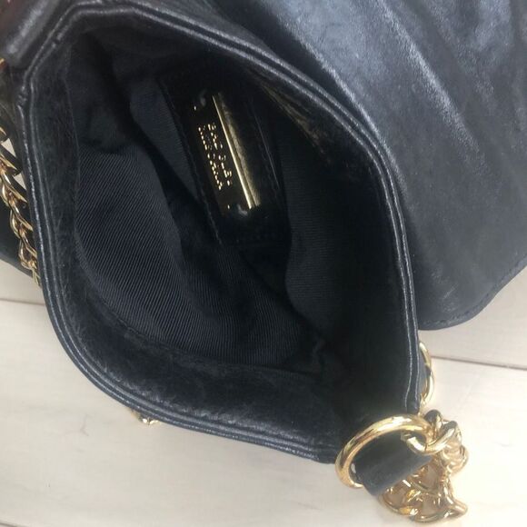 Badgley Mischka Adjustable Chain Strap Black Leather Crossbody Bag - Picture 5 of 5